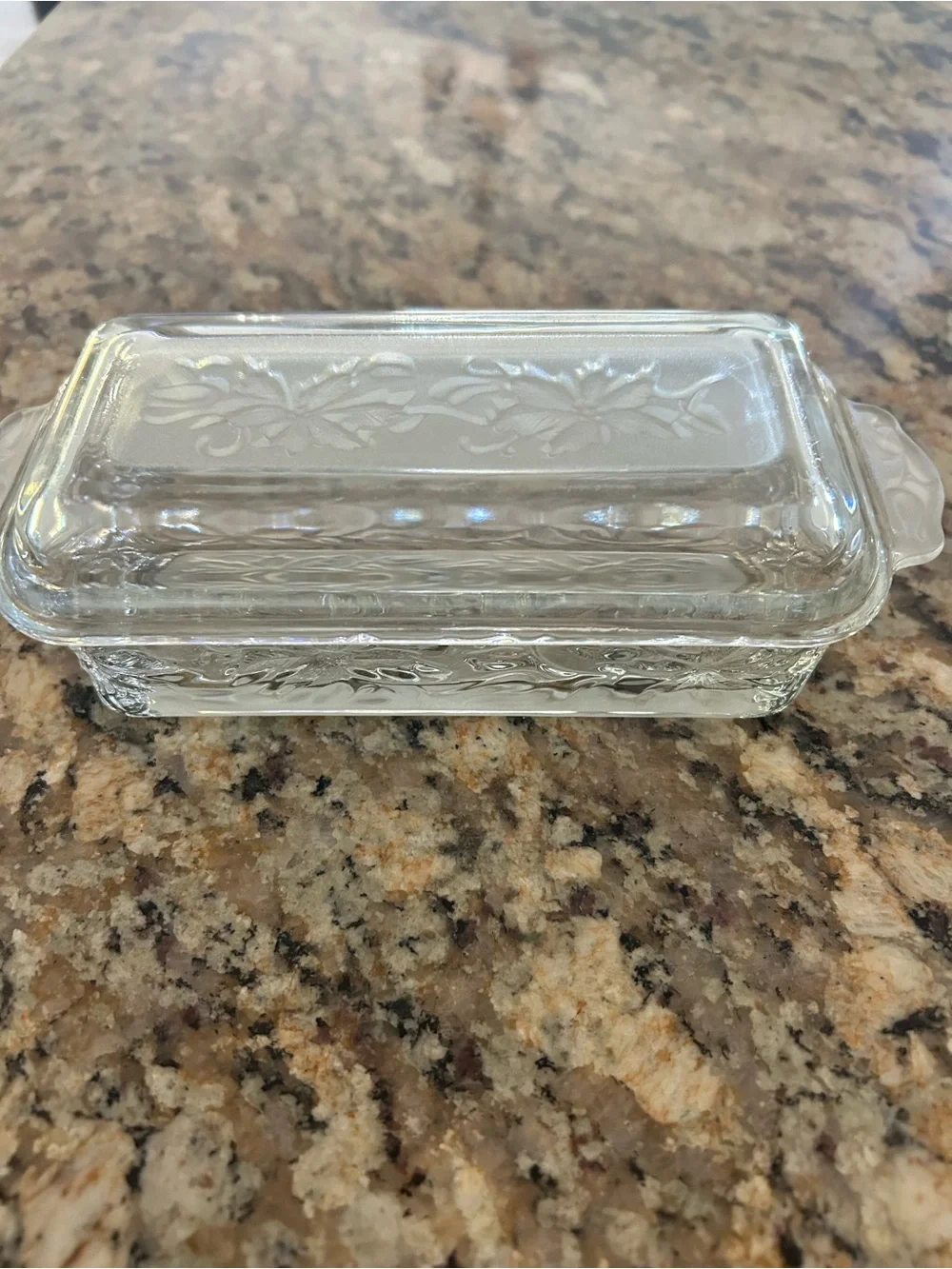 Fancy Floral-Pressed Glass Butter Dish Set - Clear